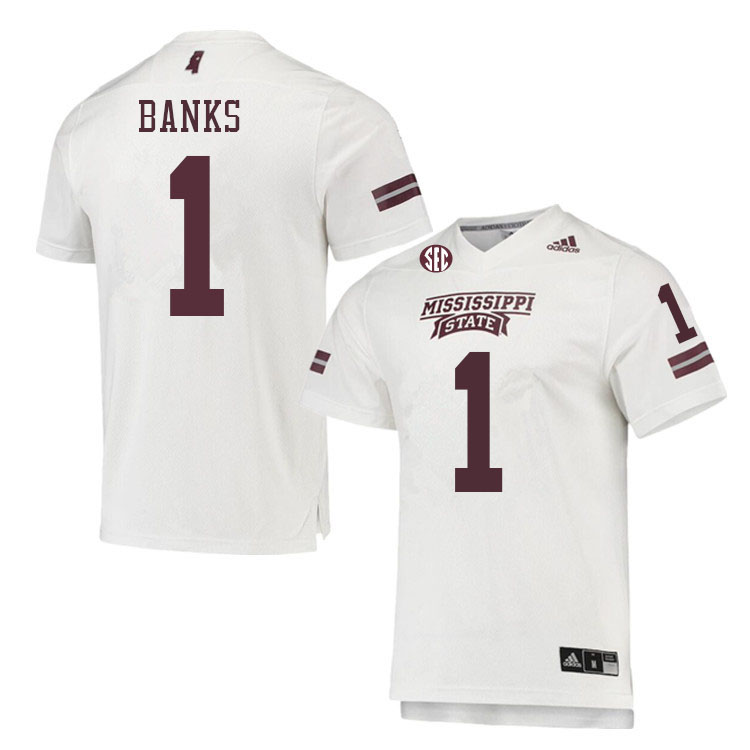 Men #1 Marcus Banks Mississippi State Bulldogs College Football Jerseys Sale-White